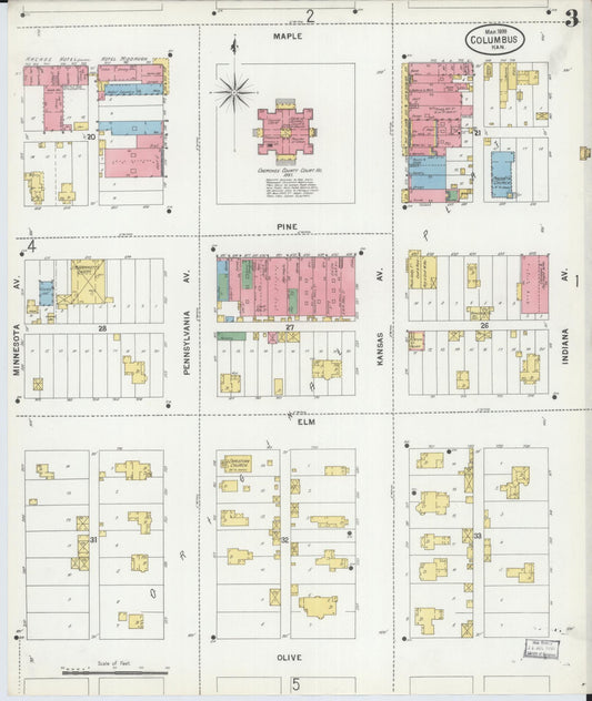 Sanborn Fire Insurance Map from Columbus, Cherokee County, Kansas (1899), Sheet #0003 - Historic Sanborn Fire Insurance Map Print, vintage old map wall art, antique decor, genealogy gift, Kansas Kansas map