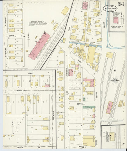 Sanborn Fire Insurance Map from Middletown, Butler County, Ohio (1907), Sheet #0024 - Historic Sanborn Fire Insurance Map Print, vintage old map wall art, antique decor, genealogy gift, Ohio Ohio map