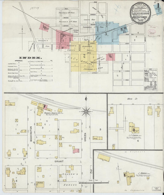 Sanborn Fire Insurance Map from Greentown, Howard County, Indiana (1896), Sheet #0001 - Complete Map Set gallery image, historic Sanborn map, vintage wall art, Indiana Indiana
