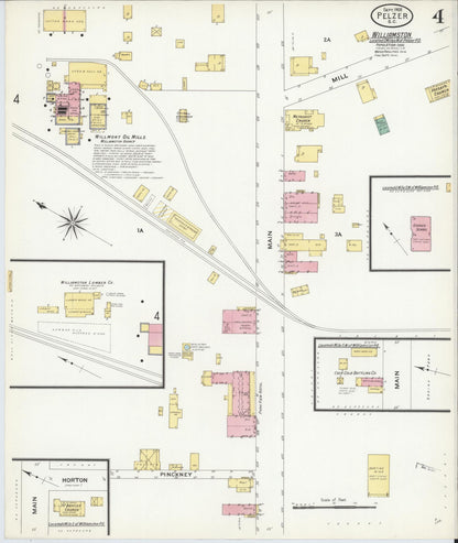 Sanborn Fire Insurance Map from Pelzer, Anderson County, South Carolina (1908), Sheet #0004 - Complete Map Set gallery image, historic Sanborn map, vintage wall art, South Carolina South Carolina