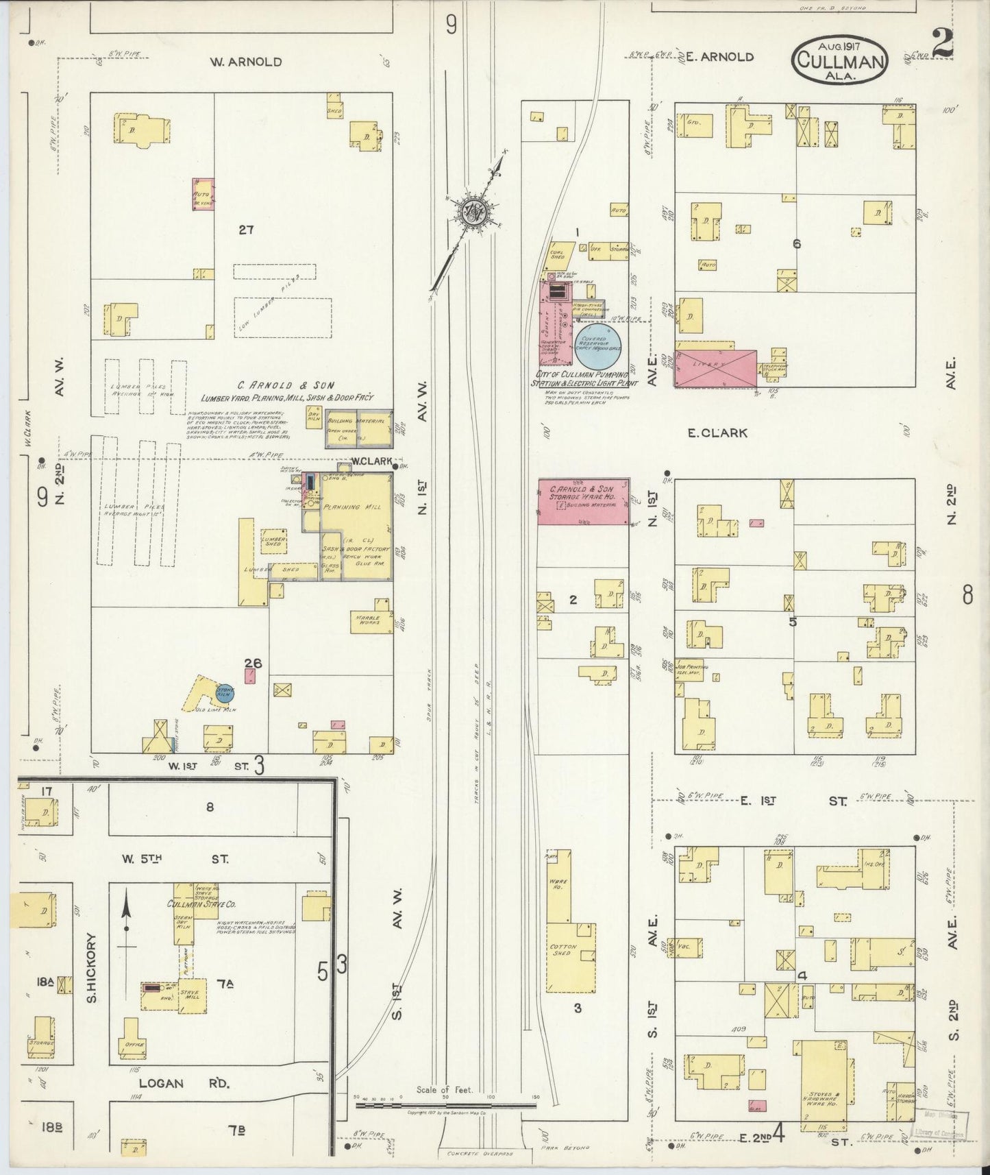 Sanborn Fire Insurance Map from Cullman, Cullman County, Alabama (1917), Sheet #0002 - Historic Sanborn Fire Insurance Map Print, vintage old map wall art, antique decor, genealogy gift, Alabama Alabama map
