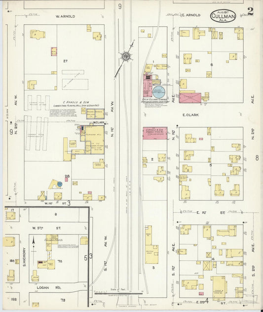 Sanborn Fire Insurance Map from Cullman, Cullman County, Alabama (1917), Sheet #0002 - Historic Sanborn Fire Insurance Map Print, vintage old map wall art, antique decor, genealogy gift, Alabama Alabama map