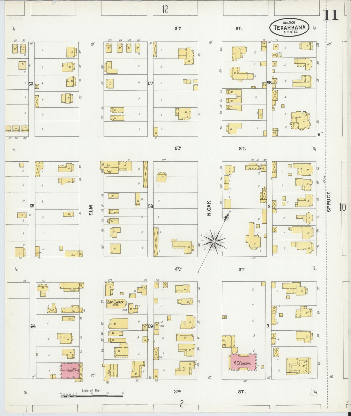 Sanborn Fire Insurance Map from Texarkana, Bowie County, Texas (1900), Sheet #0011 - Complete Map Set gallery image, historic Sanborn map, vintage wall art, Texas Texas