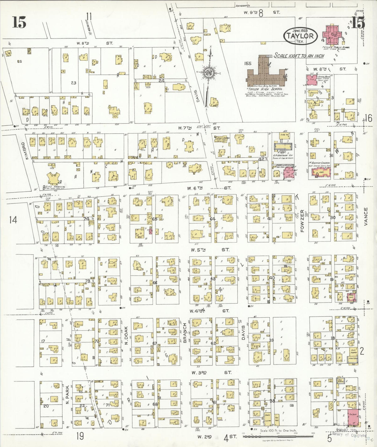 Sanborn Fire Insurance Map from Taylor, Williamson County, Texas (1923), Sheet #0015 - Historic Sanborn Fire Insurance Map Print, vintage old map wall art, antique decor, genealogy gift, Texas Texas map