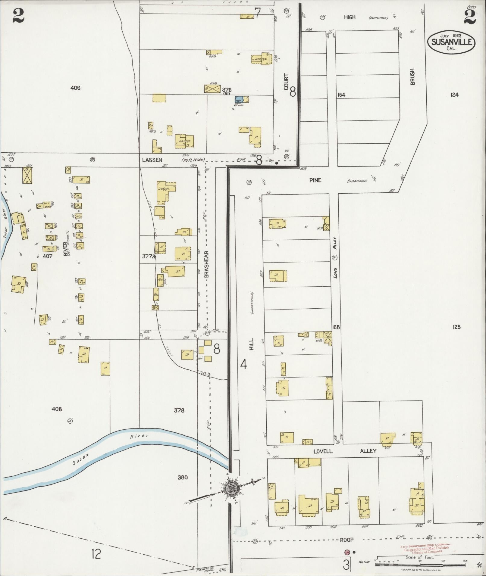 Sanborn Fire Insurance Map from Susanville, Lassen County, California (1923), Sheet #0002 - Complete Map Set gallery image, historic Sanborn map, vintage wall art, California California