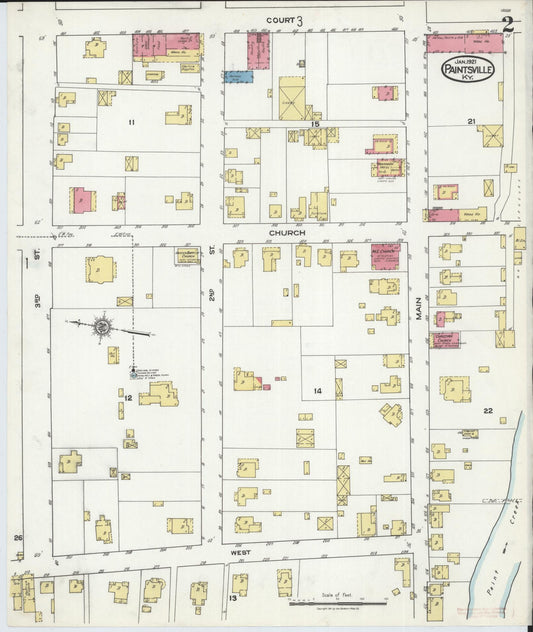 Sanborn Fire Insurance Map from Paintsville, Johnson County, Kentucky (1921), Sheet #0002 - Historic Sanborn Fire Insurance Map Print, vintage old map wall art, antique decor, genealogy gift, Kentucky Kentucky map