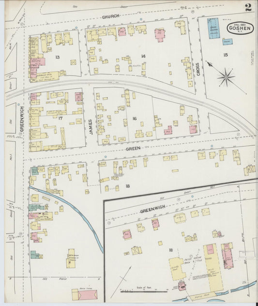 Sanborn Fire Insurance Map from Goshen, Orange County, New York (1889), Sheet #0002 - Historic Sanborn Fire Insurance Map Print, vintage old map wall art, antique decor, genealogy gift, New York New York map