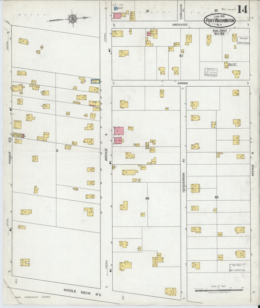 Sanborn Fire Insurance Map from Port Washington, Nassau County, New York (1919), Sheet #0014 - Historic Sanborn Fire Insurance Map Print, vintage old map wall art, antique decor, genealogy gift, New York New York map