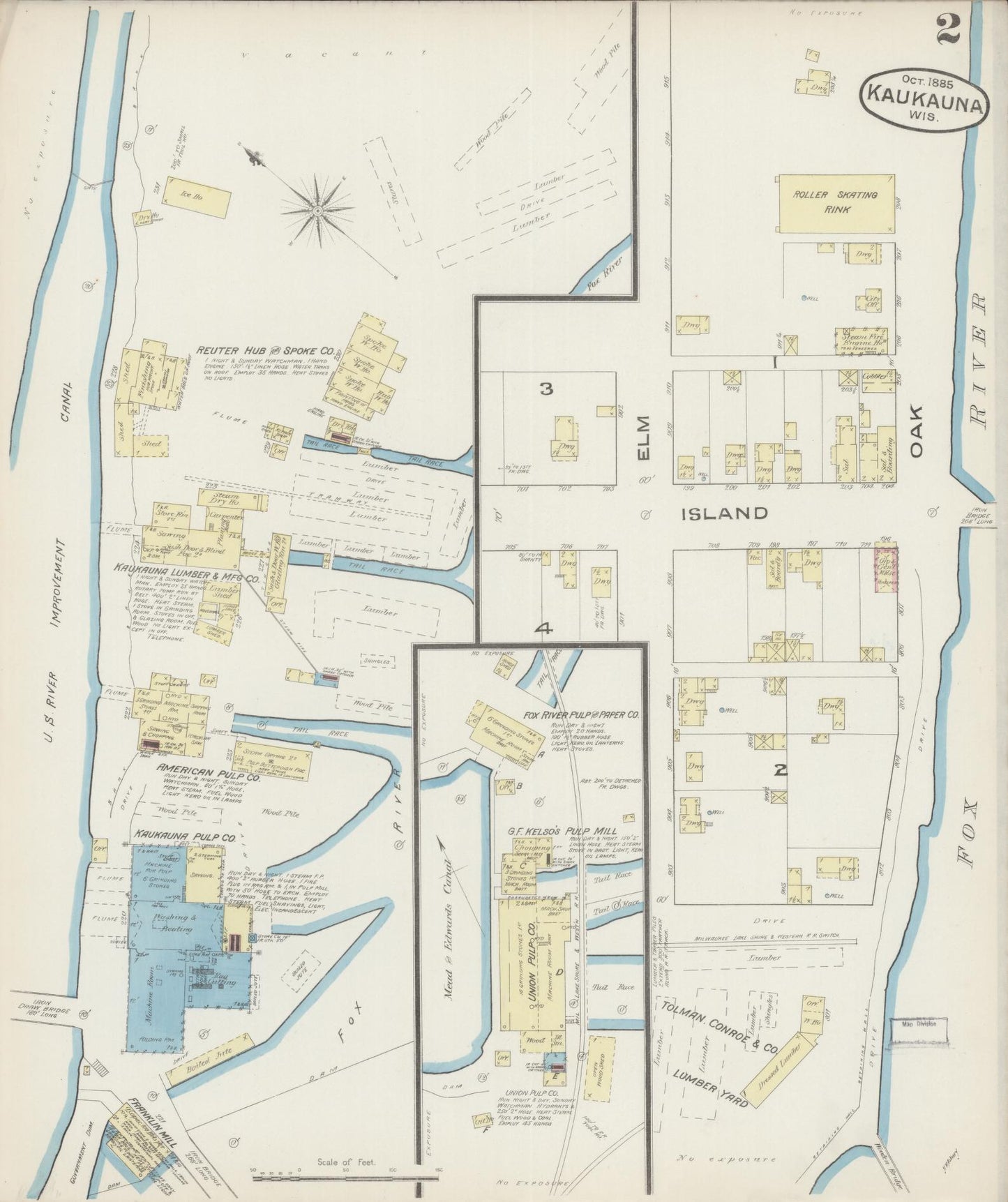 Sanborn Fire Insurance Map from Kaukauna, Outagamie County, Wisconsin (1885), Sheet #0002 - Complete Map Set gallery image, historic Sanborn map, vintage wall art, Wisconsin Wisconsin