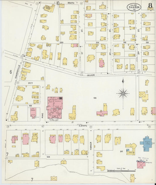 Sanborn Fire Insurance Map from Sharon, Mercer County, Pennsylvania (1903), Sheet #0008 - Historic Sanborn Fire Insurance Map Print, vintage old map wall art, antique decor, genealogy gift, Pennsylvania Pennsylvania map