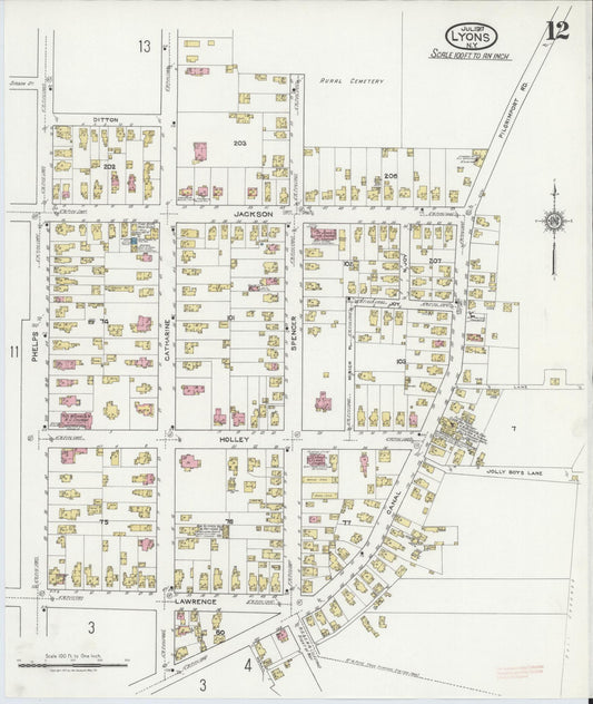 Sanborn Fire Insurance Map from Lyons, Wayne County, New York (1917), Sheet #0012 - Historic Sanborn Fire Insurance Map Print, vintage old map wall art, antique decor, genealogy gift, New York New York map