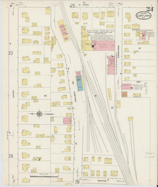 Sanborn Fire Insurance Map from Cortland, Cortland County, New York (1915), Sheet #0024 - Historic Sanborn Fire Insurance Map Print, vintage old map wall art, antique decor, genealogy gift, New York New York map