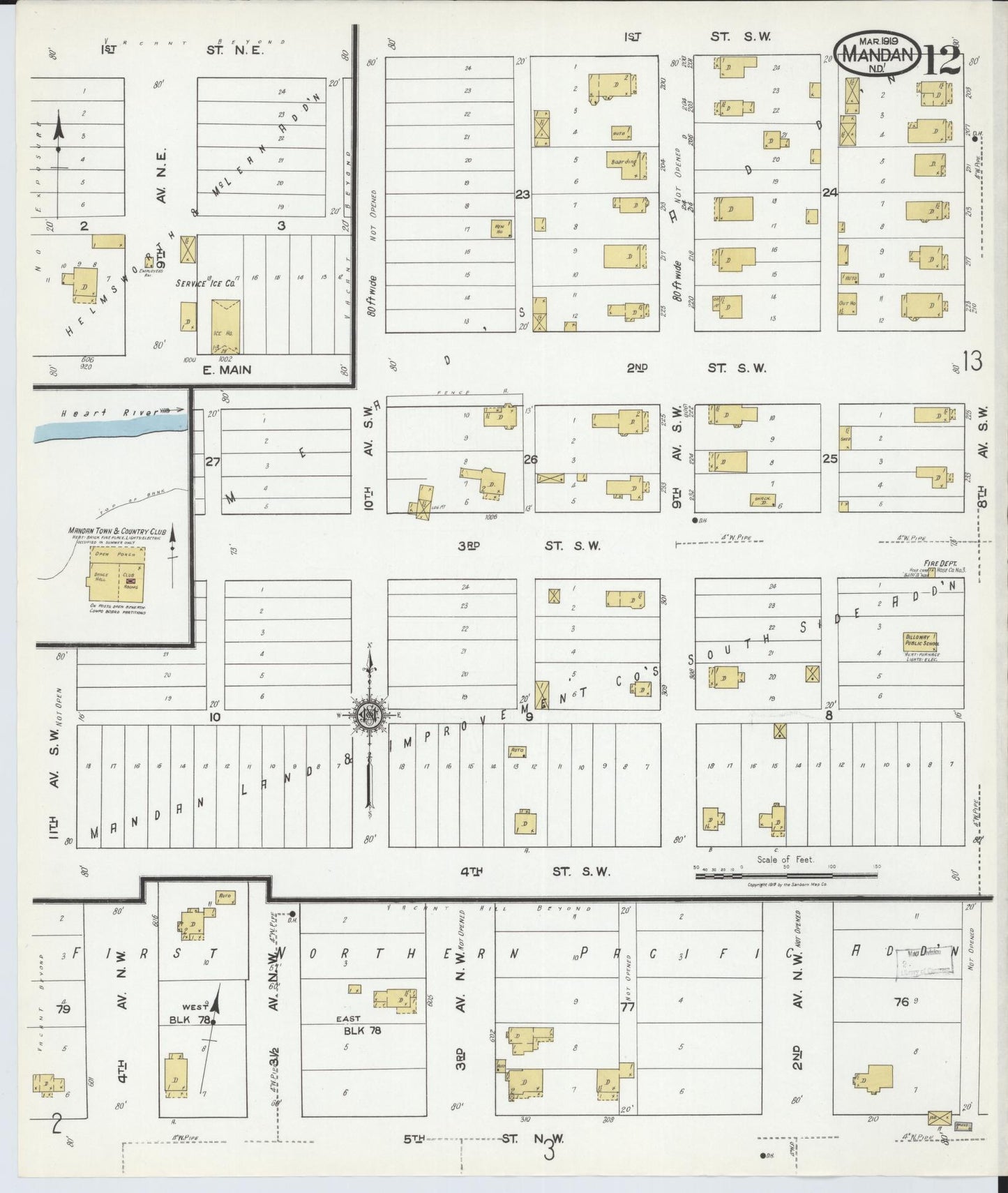 Sanborn Fire Insurance Map from Mandan, Morton County, North Dakota (1919), Sheet #0012 - Complete Map Set gallery image, historic Sanborn map, vintage wall art, North Dakota North Dakota