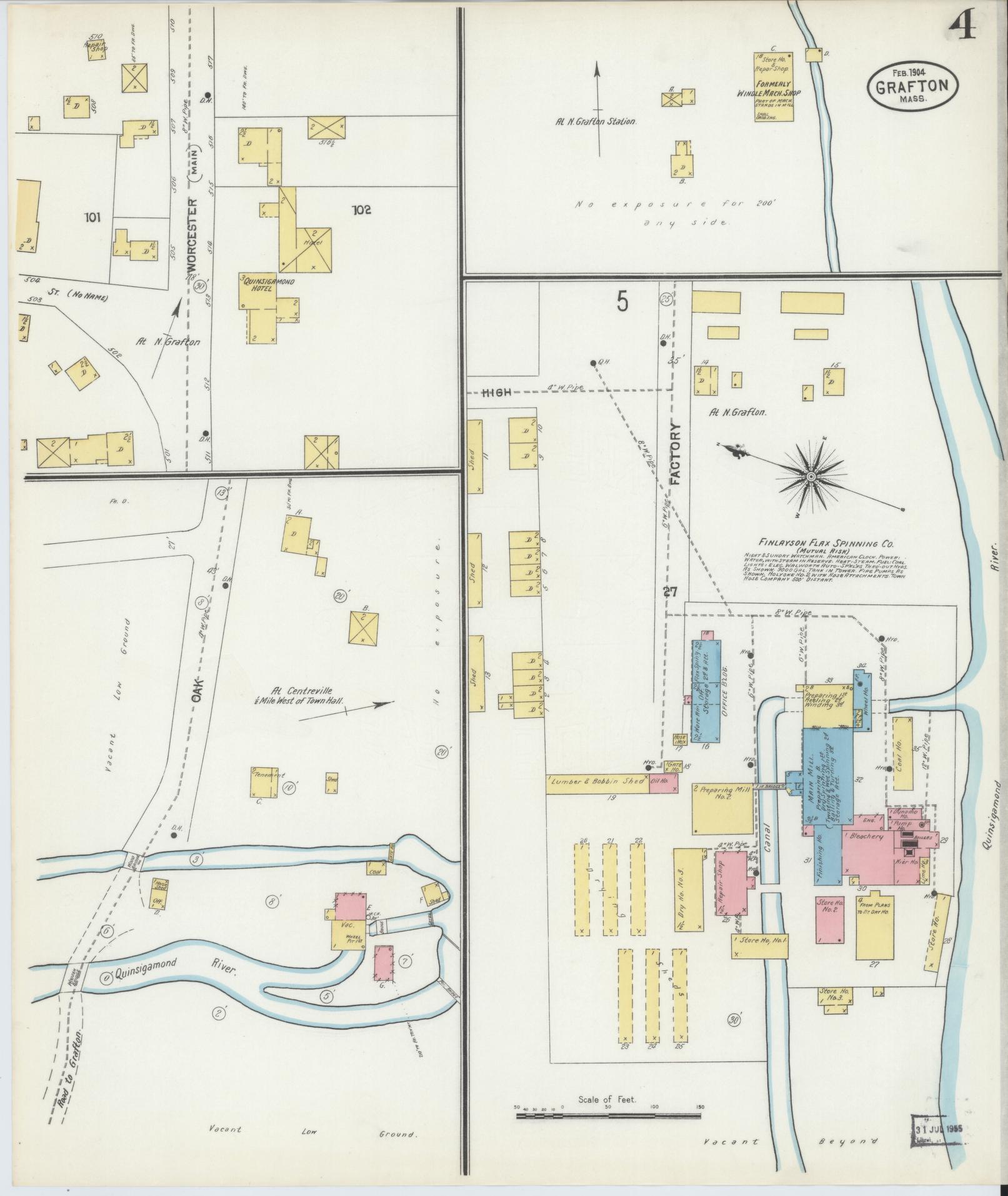 Sanborn Fire Insurance Map from Grafton, Worcester County, Massachusetts (1904), Sheet #0004 - Complete Map Set gallery image, historic Sanborn map, vintage wall art, Massachusetts Massachusetts