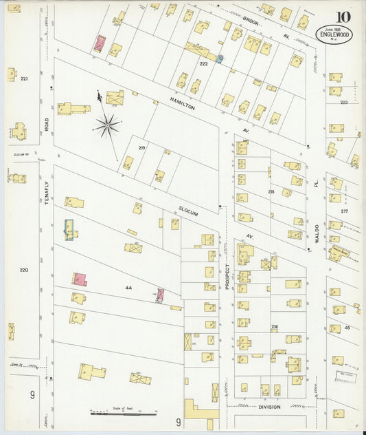 Sanborn Fire Insurance Map from Englewood, Bergen County, New Jersey (1908), Sheet #0010 - Historic Sanborn Fire Insurance Map Print, vintage old map wall art, antique decor, genealogy gift, New Jersey New Jersey map
