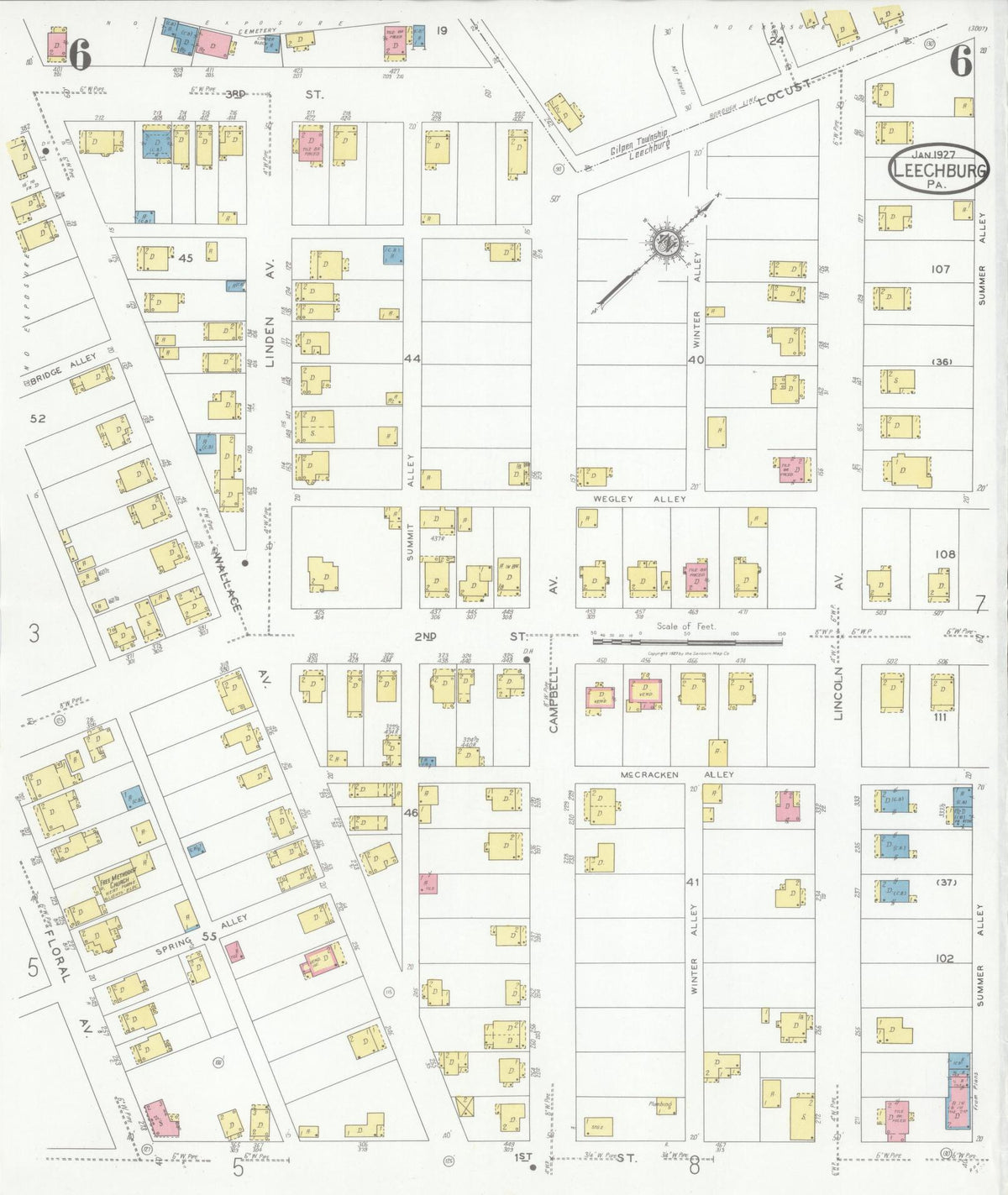 Sanborn Fire Insurance Map from Leechburg, Armstrong County, Pennsylvania (1927), Sheet #0006 - Complete Map Set gallery image, historic Sanborn map, vintage wall art, Pennsylvania Pennsylvania
