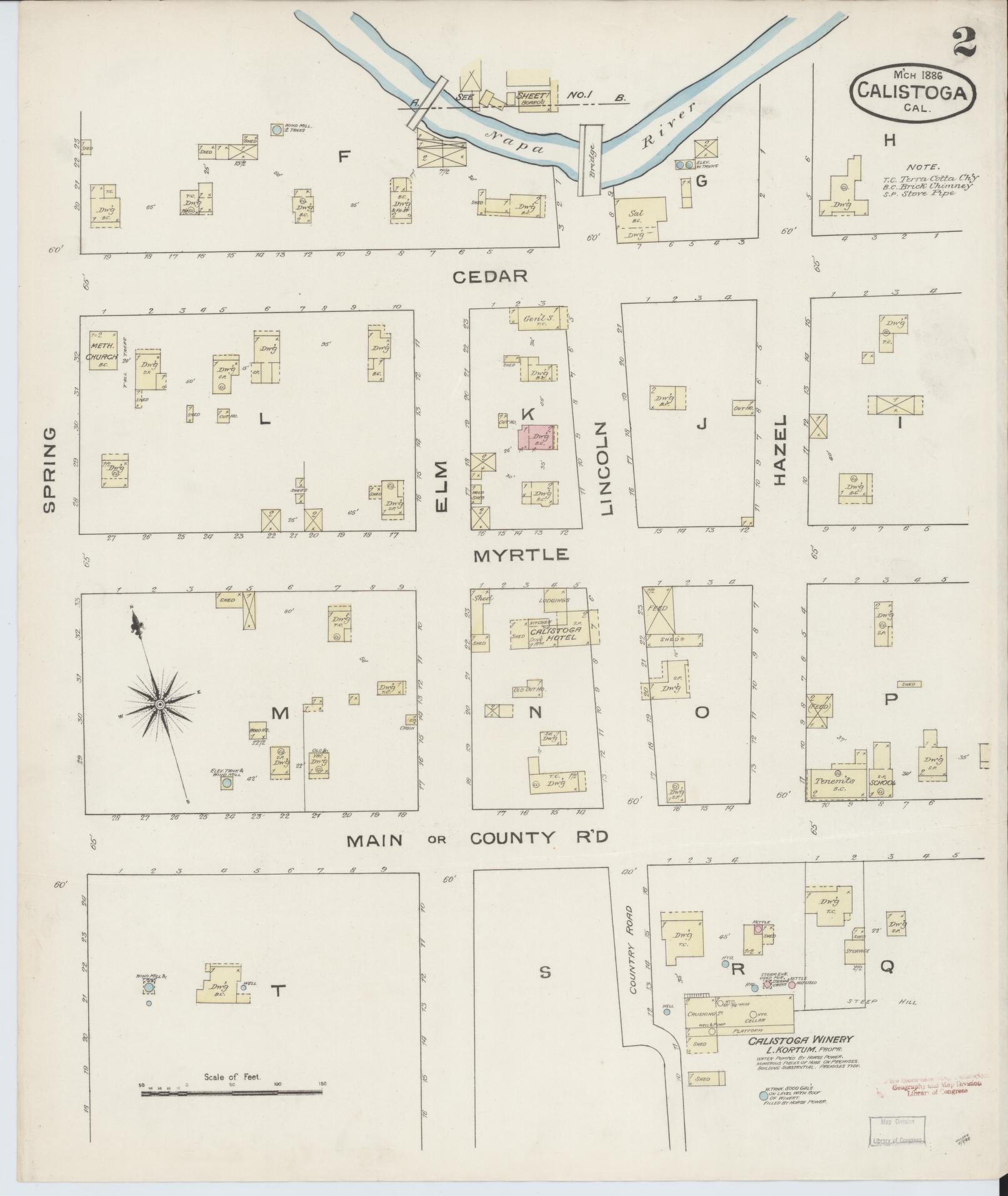 Sanborn Fire Insurance Map from Calistoga, Napa County, California (1886), Sheet #0002 - Complete Map Set gallery image, historic Sanborn map, vintage wall art, California California