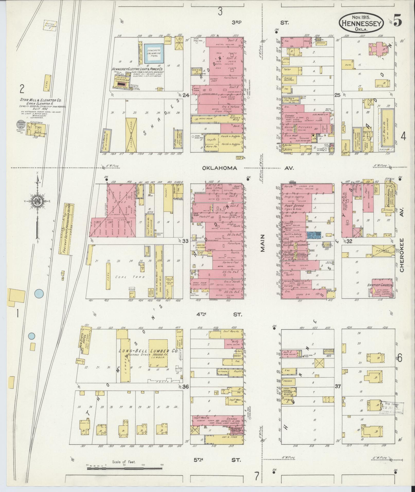 Sanborn Fire Insurance Map from Hennessey, Kingfisher County, Oklahoma (1915), Sheet #0005 - Historic Sanborn Fire Insurance Map Print, vintage old map wall art, antique decor, genealogy gift, Oklahoma Oklahoma map