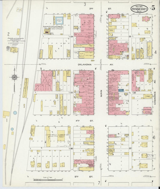 Sanborn Fire Insurance Map from Hennessey, Kingfisher County, Oklahoma (1915), Sheet #0005 - Historic Sanborn Fire Insurance Map Print, vintage old map wall art, antique decor, genealogy gift, Oklahoma Oklahoma map