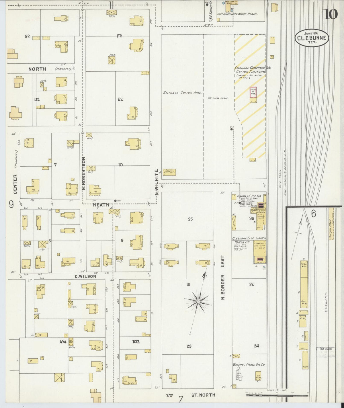 Sanborn Fire Insurance Map from Cleburne, Johnson County, Texas (1898), Sheet #0010 - Complete Map Set gallery image, historic Sanborn map, vintage wall art, Texas Texas