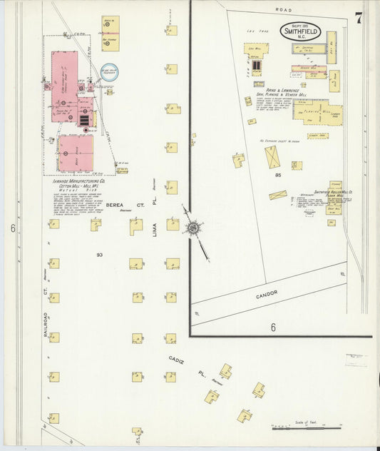 Sanborn Fire Insurance Map from Smithfield, Johnston County, North Carolina (1915), Sheet #0007 - Historic Sanborn Fire Insurance Map Print, vintage old map wall art, antique decor, genealogy gift, North Carolina North Carolina map