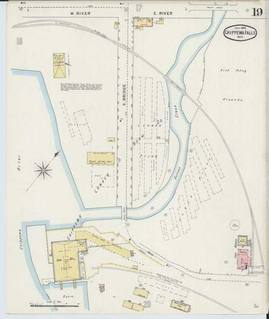 Sanborn Fire Insurance Map from Chippewa Falls, Chippewa County, Wisconsin (1895), Sheet #0019 - Historic Sanborn Fire Insurance Map Print, vintage old map wall art, antique decor, genealogy gift, Wisconsin Wisconsin map