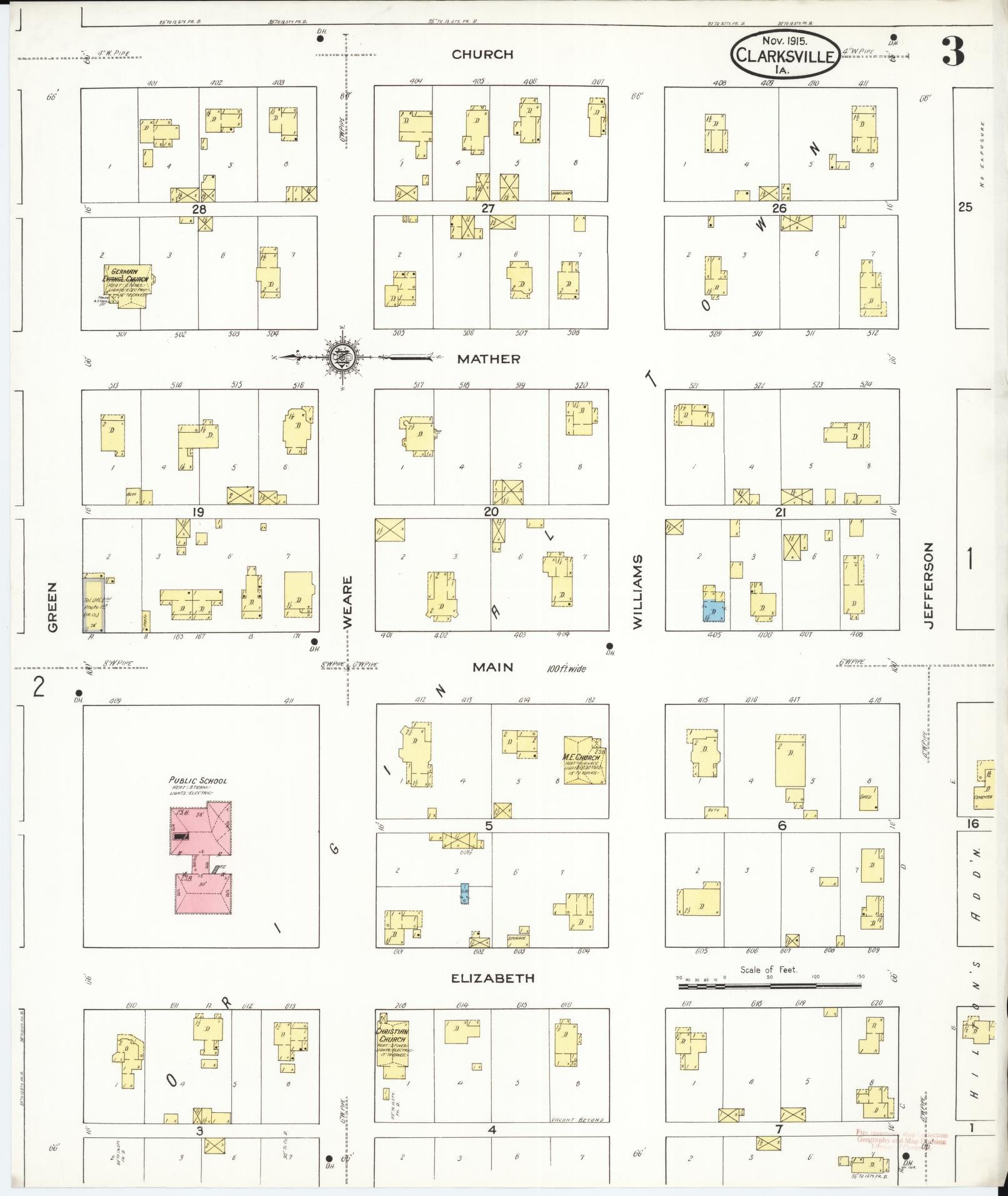 Sanborn Fire Insurance Map from Clarksville, Butler County, Iowa (1915), Sheet #0003 - Historic Sanborn Fire Insurance Map Print, vintage old map wall art