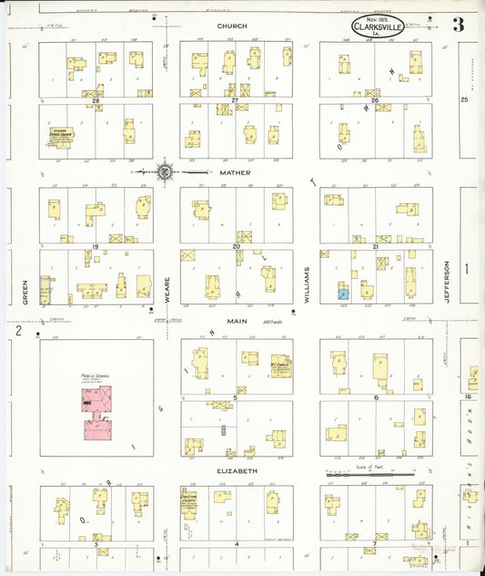 Sanborn Fire Insurance Map from Clarksville, Butler County, Iowa (1915), Sheet #0003 - Historic Sanborn Fire Insurance Map Print, vintage old map wall art
