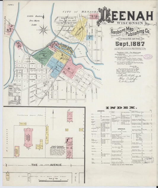 Sanborn Fire Insurance Map from Neenah, Winnebago County, Wisconsin (1887), Sheet #0001 - Historic Sanborn Fire Insurance Map Print, vintage old map wall art, antique decor, genealogy gift, Wisconsin Wisconsin map