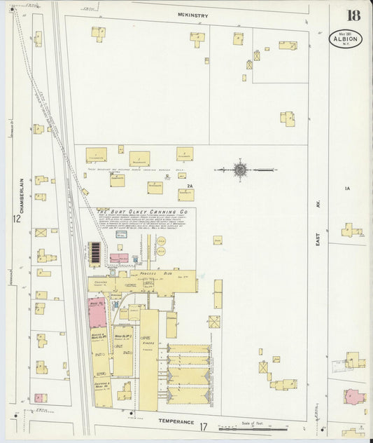 Sanborn Fire Insurance Map from Albion, Orleans County, New York (1911), Sheet #0018 - Historic Sanborn Fire Insurance Map Print, vintage old map wall art, antique decor, genealogy gift, New York New York map