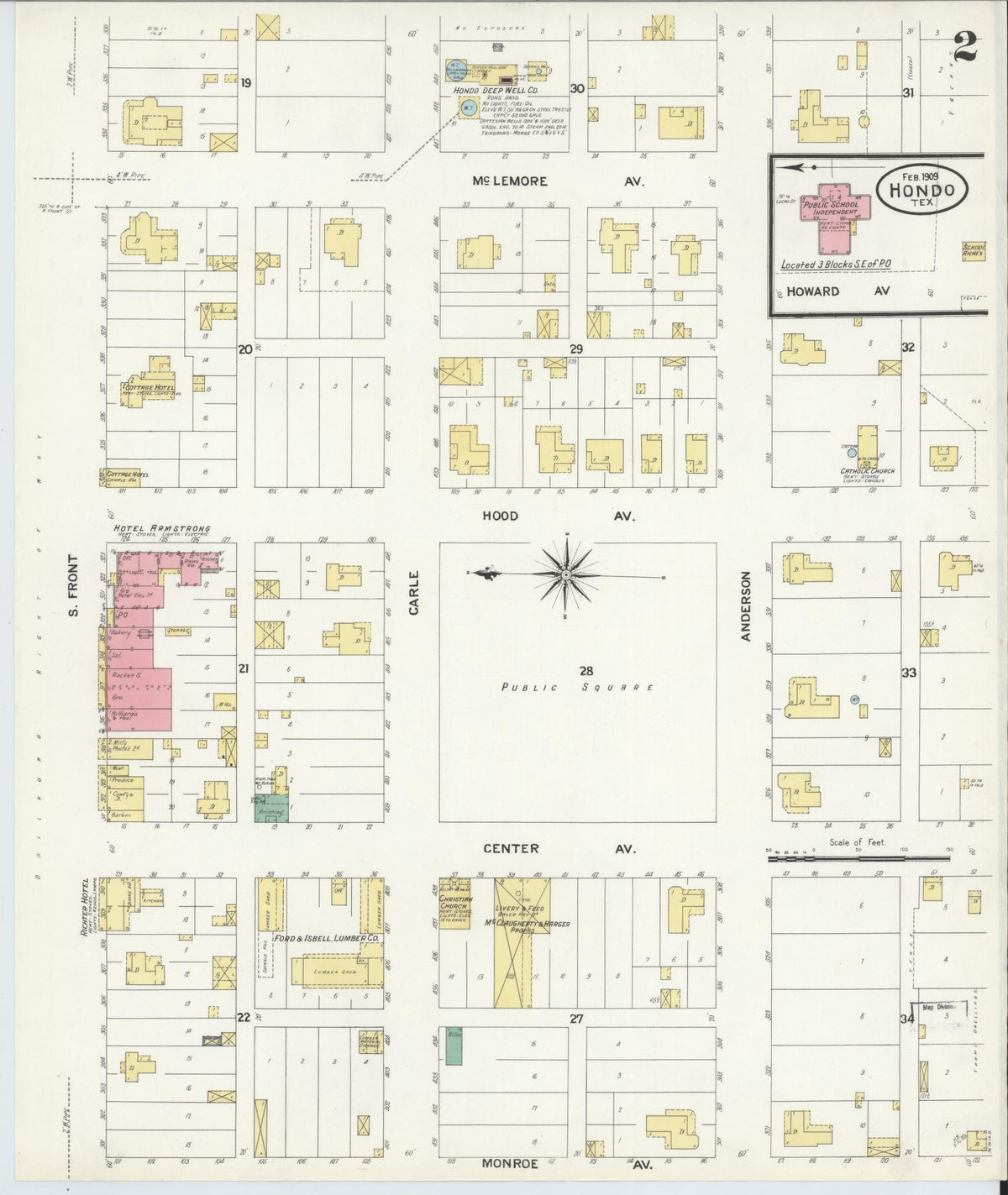 Sanborn Fire Insurance Map from Hondo, Medina County, Texas (1909), Sheet #0002 - Complete Map Set gallery image, historic Sanborn map, vintage wall art, Texas Texas