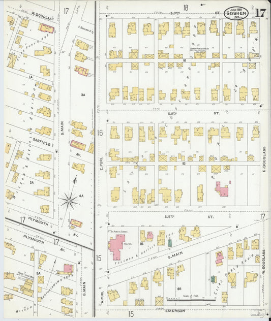 Sanborn Fire Insurance Map from Goshen, Elkhart County, Indiana (1905), Sheet #0017 - Historic Sanborn Fire Insurance Map Print, vintage old map wall art, antique decor, genealogy gift, Indiana Indiana map