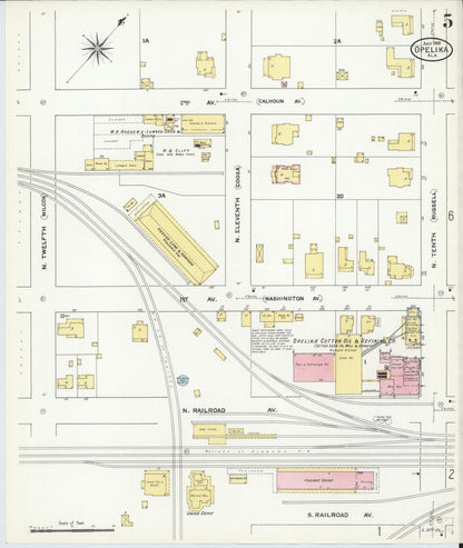 Sanborn Fire Insurance Map from Opelika, Lee County, Alabama (1909), Sheet #0005 - Complete Map Set gallery image, historic Sanborn map, vintage wall art, Alabama Alabama