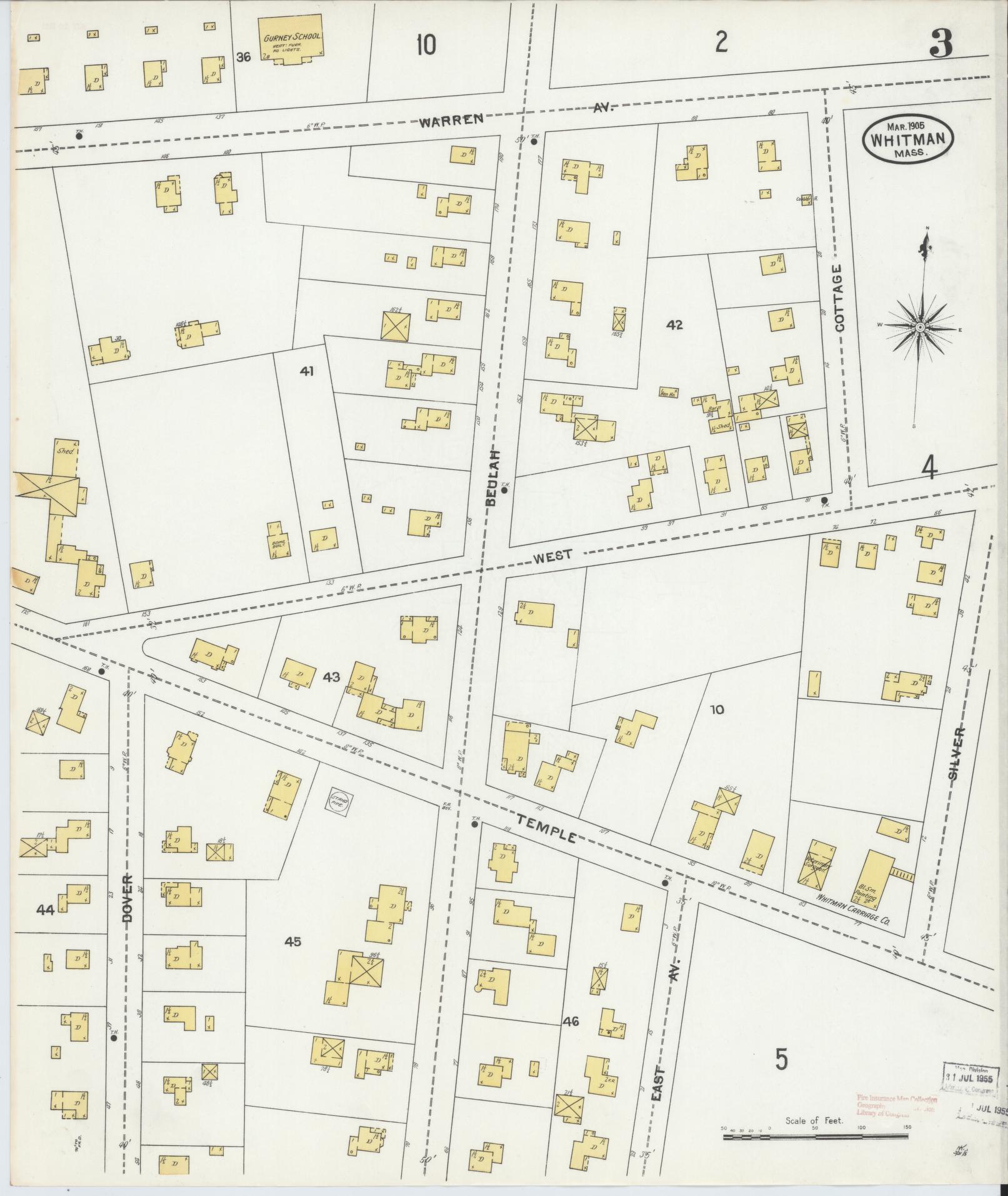 Sanborn Fire Insurance Map from Whitman, Plymouth County, Massachusetts (1905), Sheet #0003 - Historic Sanborn Fire Insurance Map Print, vintage old map wall art, antique decor, genealogy gift, Massachusetts Massachusetts map