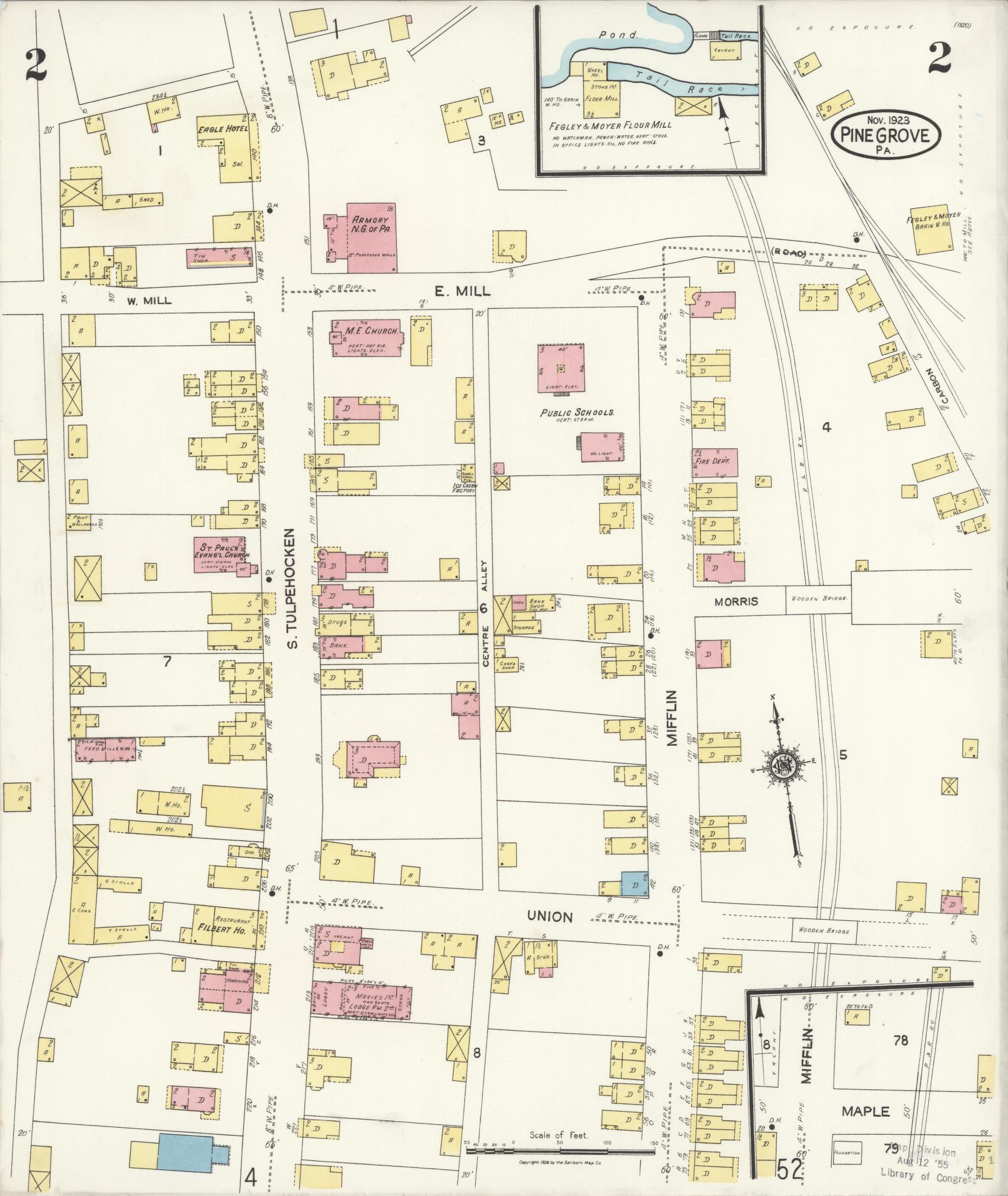 Sanborn Fire Insurance Map from Pine Grove, Schuylkill County, Pennsylvania (1923), Sheet #0002 - Complete Map Set gallery image, historic Sanborn map, vintage wall art, Pennsylvania Pennsylvania