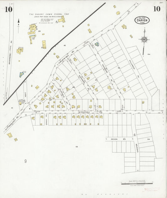 Sanborn Fire Insurance Map from Darien, Fairfield County, Connecticut (1928), Sheet #0010 - Historic Sanborn Fire Insurance Map Print, vintage old map wall art, antique decor, genealogy gift, Connecticut Connecticut map