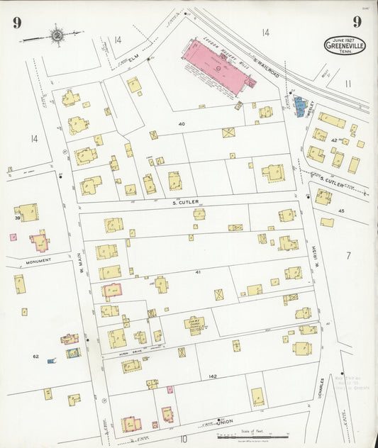 Sanborn Fire Insurance Map from Greeneville, Greene County, Tennessee (1927), Sheet #0009 - Historic Sanborn Fire Insurance Map Print, vintage old map wall art, antique decor, genealogy gift, Tennessee Tennessee map