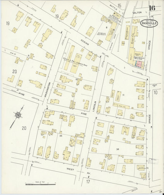 Sanborn Fire Insurance Map from Dansville, Livingston County, New York (1914), Sheet #0016 - Historic Sanborn Fire Insurance Map Print, vintage old map wall art, antique decor, genealogy gift, New York New York map