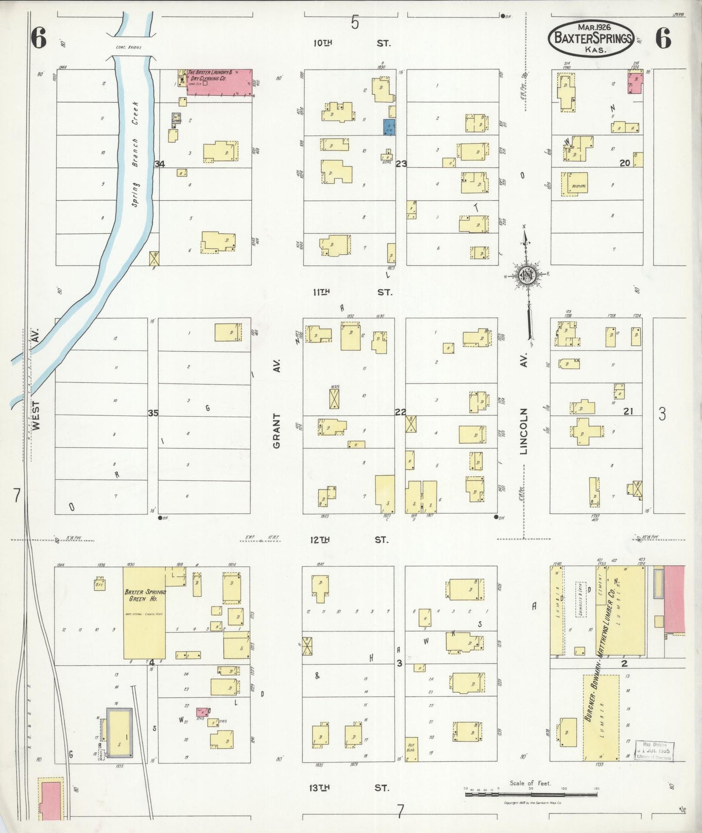 Sanborn Fire Insurance Map from Baxter Springs, Cherokee County, Kansas (1926), Sheet #0006 - Historic Sanborn Fire Insurance Map Print, vintage old map wall art, antique decor, genealogy gift, Kansas Kansas map