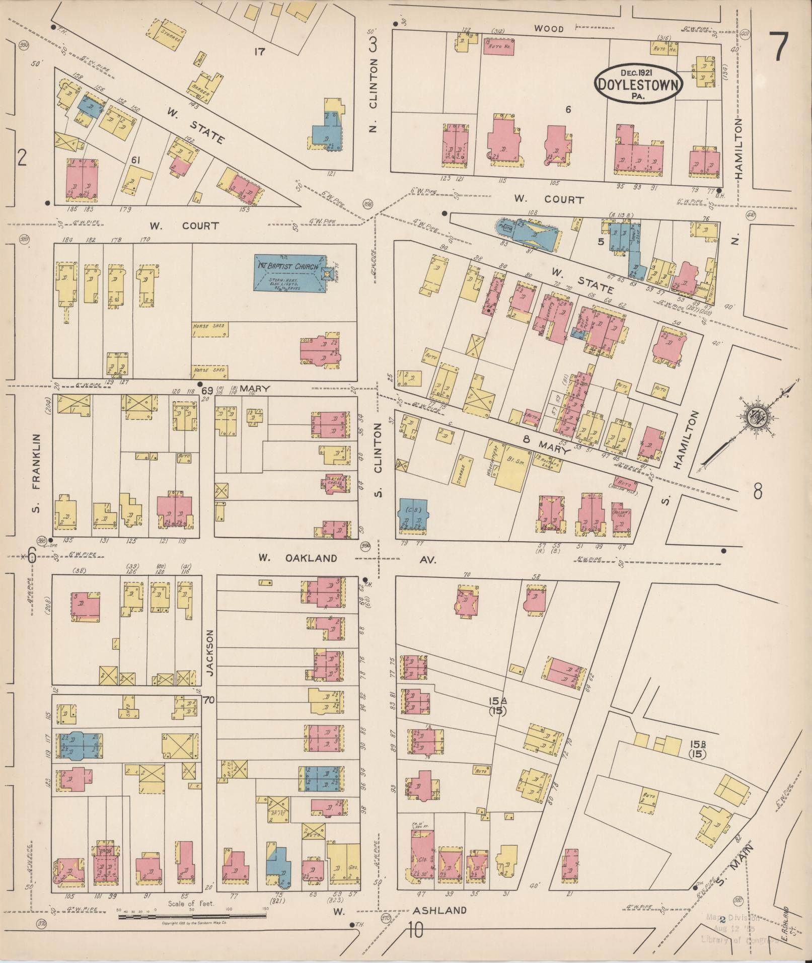 Sanborn Fire Insurance Map from Doylestown, Bucks County, Pennsylvania (1922), Sheet #0007 - Historic Sanborn Fire Insurance Map Print, vintage old map wall art, antique decor, genealogy gift, Pennsylvania Pennsylvania map