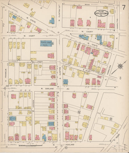 Sanborn Fire Insurance Map from Doylestown, Bucks County, Pennsylvania (1922), Sheet #0007 - Historic Sanborn Fire Insurance Map Print, vintage old map wall art, antique decor, genealogy gift, Pennsylvania Pennsylvania map
