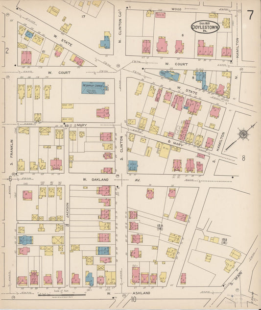 Sanborn Fire Insurance Map from Doylestown, Bucks County, Pennsylvania (1922), Sheet #0007 - Historic Sanborn Fire Insurance Map Print, vintage old map wall art, antique decor, genealogy gift, Pennsylvania Pennsylvania map