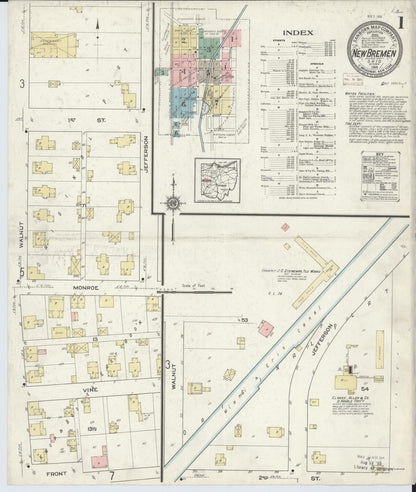 Sanborn Fire Insurance Map from New Bremen, Auglaize County, Ohio (1914), Sheet #0001 - Historic Sanborn Fire Insurance Map Print, vintage old map wall art, antique decor, genealogy gift, Ohio Ohio map