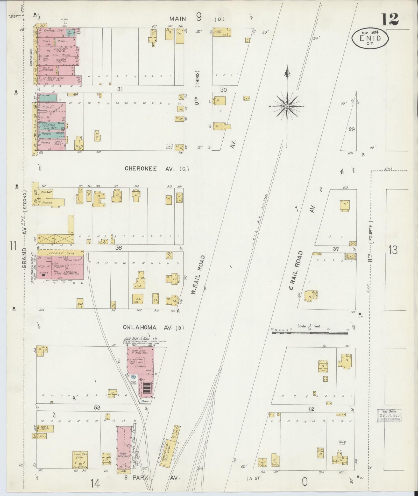 Sanborn Fire Insurance Map from Enid, Garfield County, Oklahoma (1904), Sheet #0012 - Complete Map Set gallery image, historic Sanborn map, vintage wall art, Oklahoma Oklahoma