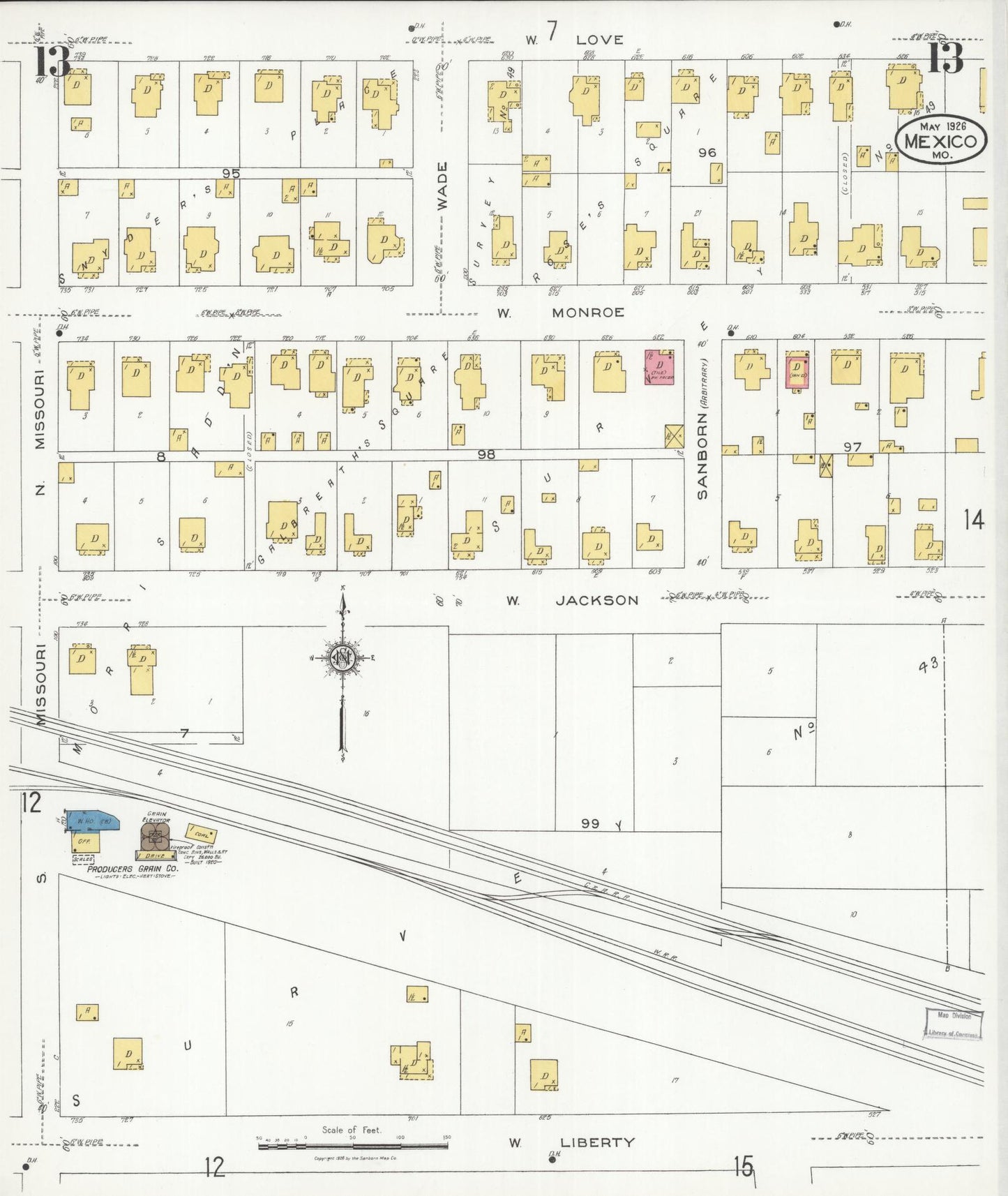 Sanborn Fire Insurance Map from Mexico, Audrain County, Missouri (1926), Sheet #0013 - Complete Map Set gallery image, historic Sanborn map, vintage wall art, Missouri Missouri