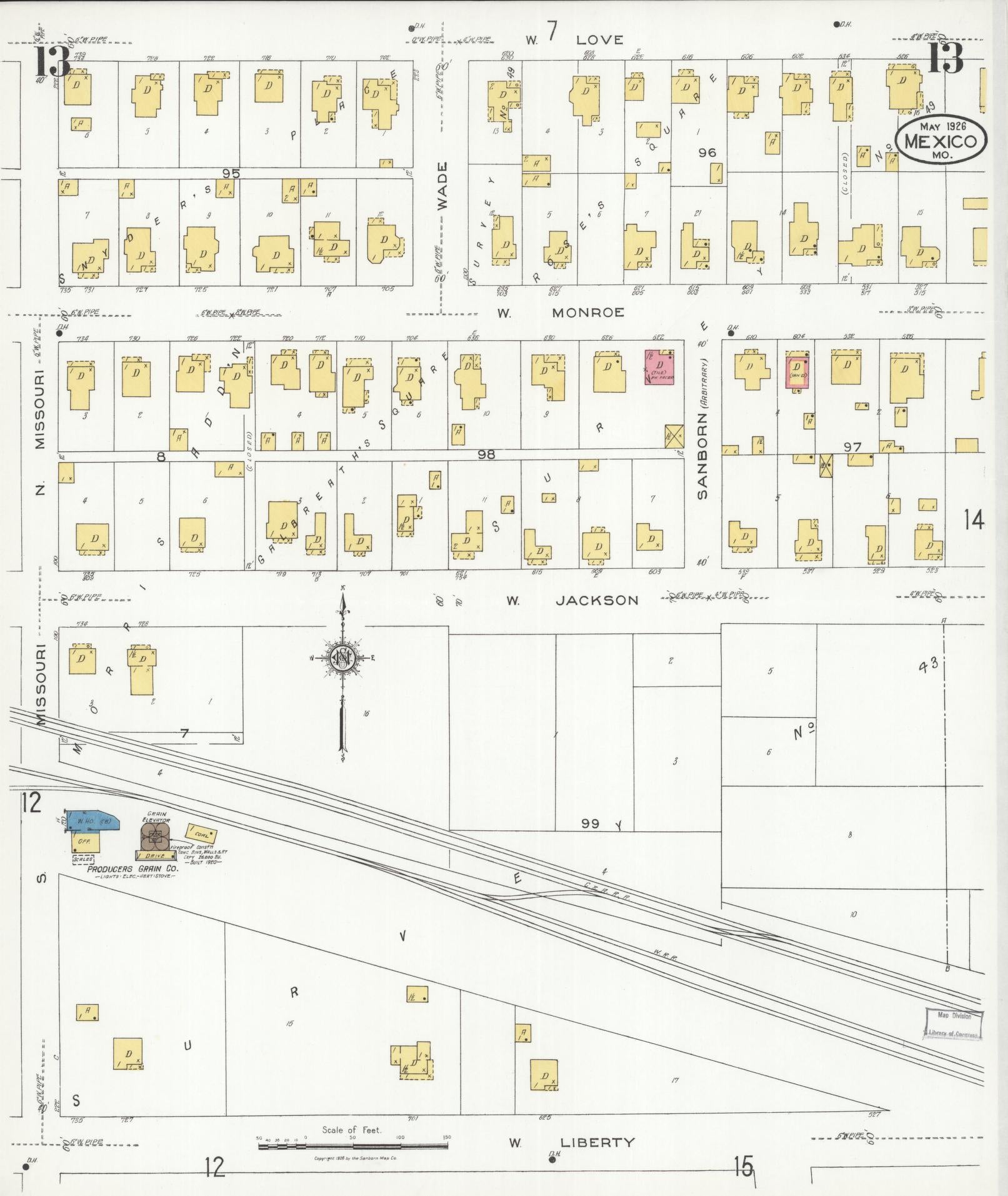 Sanborn Fire Insurance Map from Mexico, Audrain County, Missouri (1926), Sheet #0013 - Complete Map Set gallery image, historic Sanborn map, vintage wall art, Missouri Missouri
