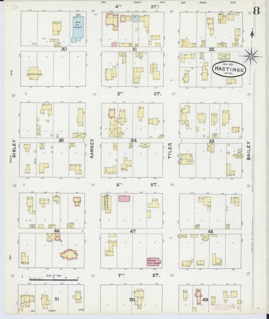 Sanborn Fire Insurance Map from Hastings, Dakota County, Minnesota (1891), Sheet #0008 - Historic Sanborn Fire Insurance Map Print, vintage old map wall art, antique decor, genealogy gift, Minnesota Minnesota map