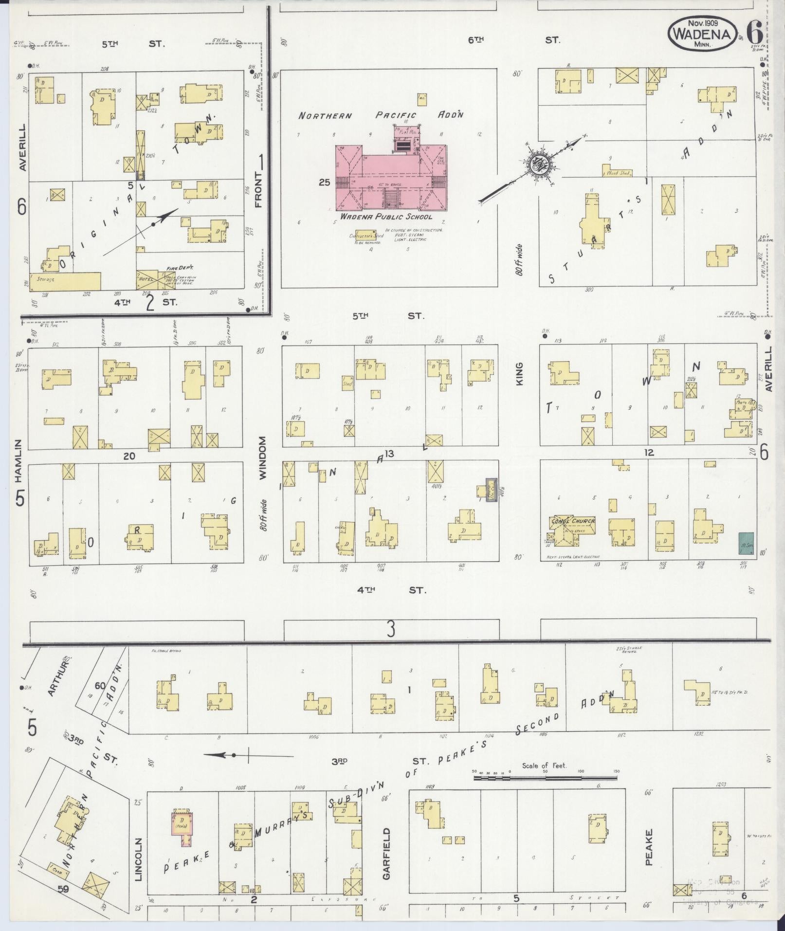 Sanborn Fire Insurance Map from Wadena, Wadena County, Minnesota (1909), Sheet #0006 - Complete Map Set gallery image, historic Sanborn map, vintage wall art, Minnesota Minnesota