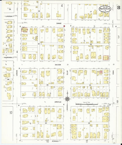 Sanborn Fire Insurance Map from Waterloo, Black Hawk County, Iowa (1910), Sheet #0008 - Historic Sanborn Fire Insurance Map Print, vintage old map wall art