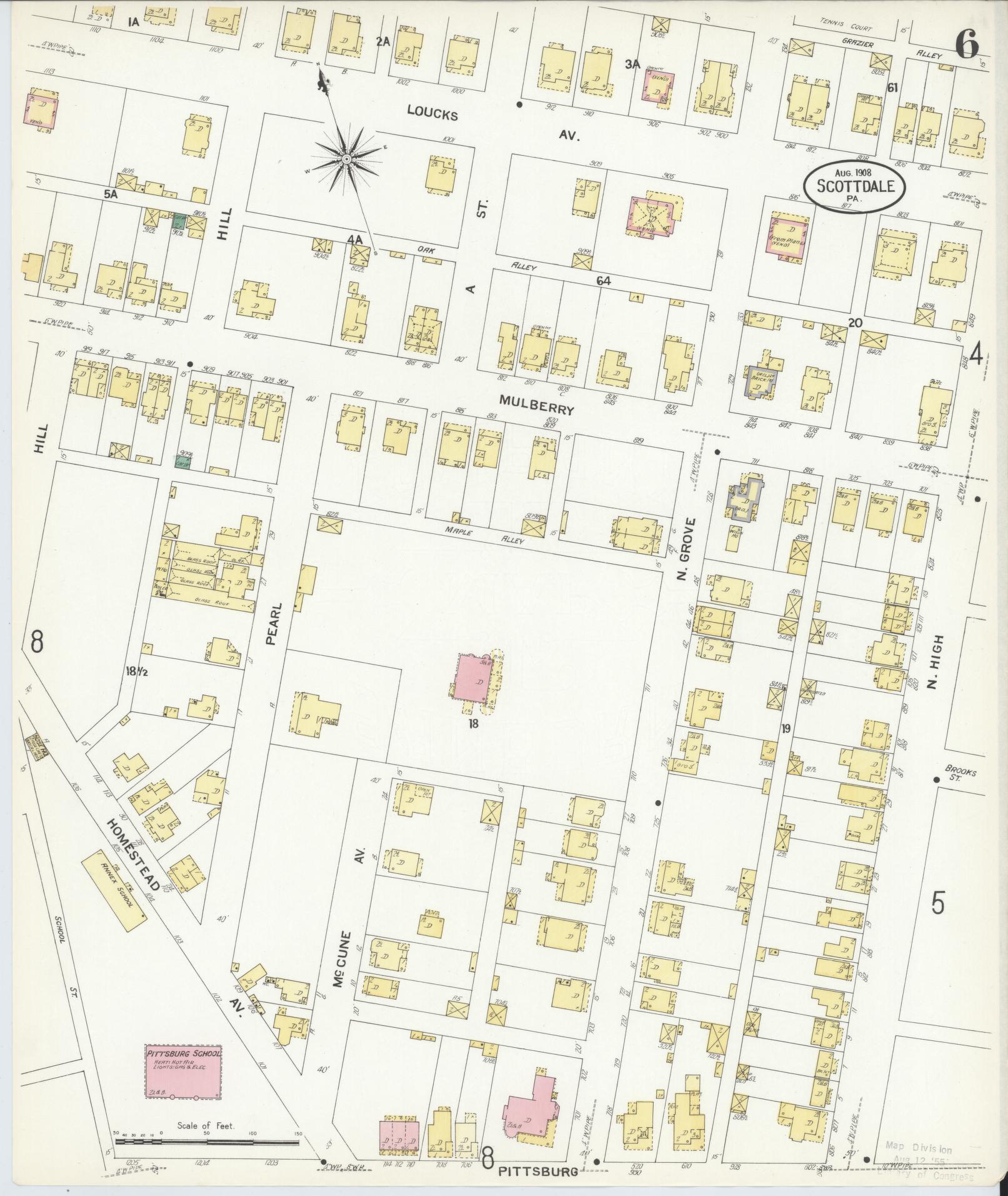 Sanborn Fire Insurance Map from Scottdale, Westmoreland County, Pennsylvania (1908), Sheet #0006 - Complete Map Set gallery image, historic Sanborn map, vintage wall art, Pennsylvania Pennsylvania